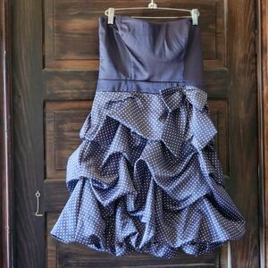 Trixxi Navy Homecoming Dress Strapless Polka Dot Sweetheart Skirt Bow Sz 11